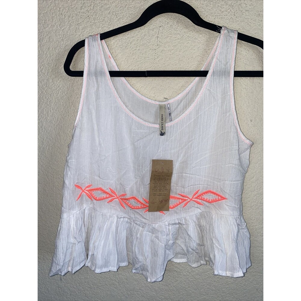 New western crop tank top Paper Crane Crop L BOHO Country sexy ruffle